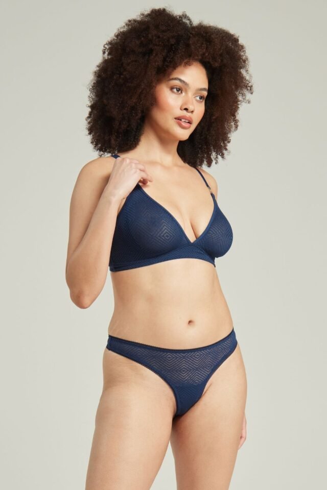 Nudea Sheer Deco Barely There Thong – Navy