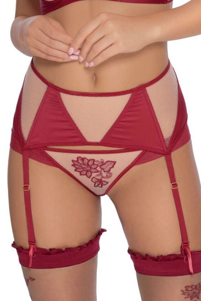 Roza Mehendi Suspender Belt – Claret