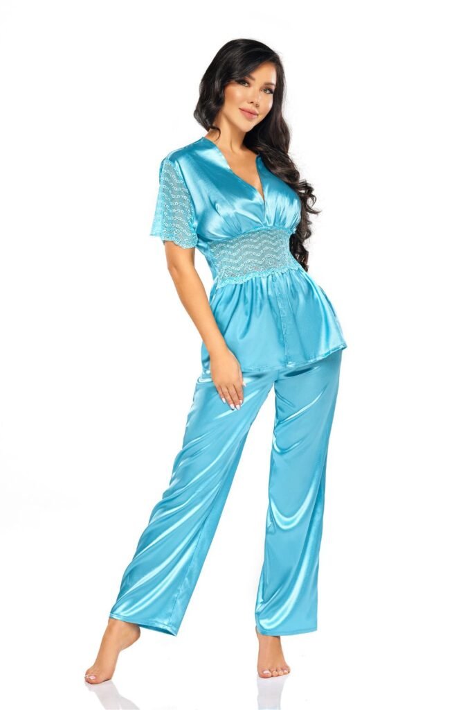 Beauty Night Missy Satin Pyjama Set – Turquoise