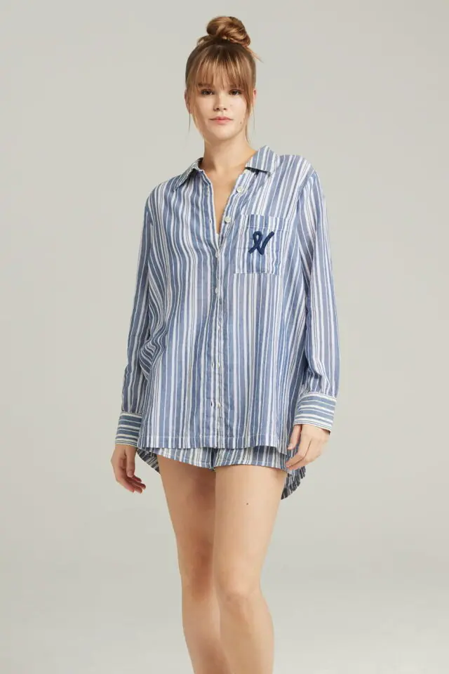 Nudea Midi Cotton Shirt – French Navy Stripe