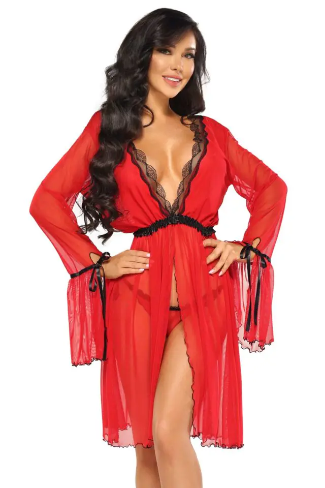 Beauty Night Valentina Sheer Lace Robe – Red