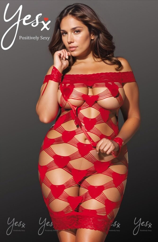 YesX Plus-Size Heart-Print Mini Dress & Handcuffs – Red