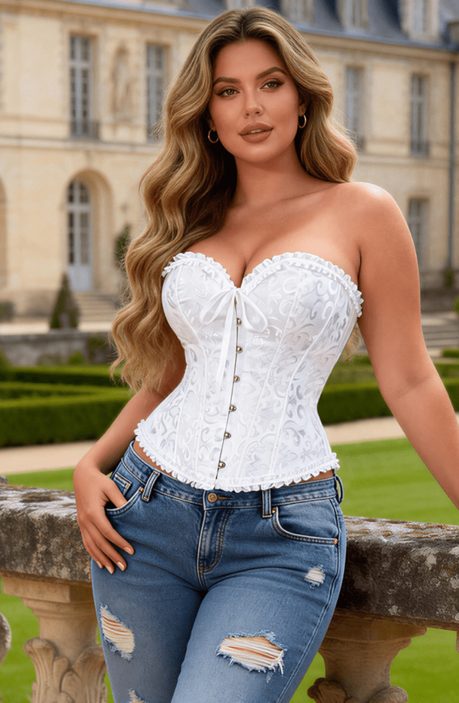 YesX Brocade Lace-Up Corset – White