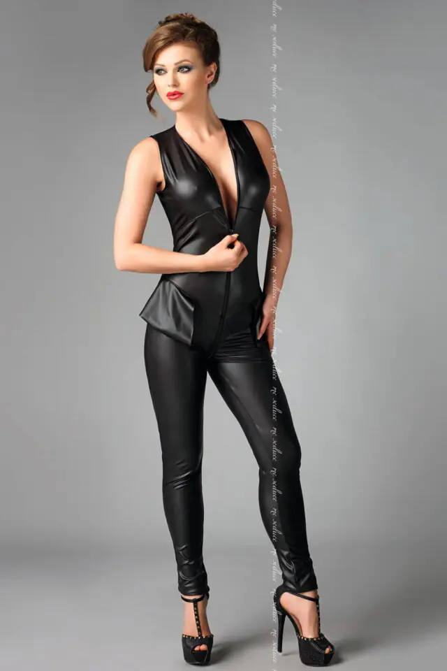 Me Seduce Debby Faux-Leather Catsuit – Black