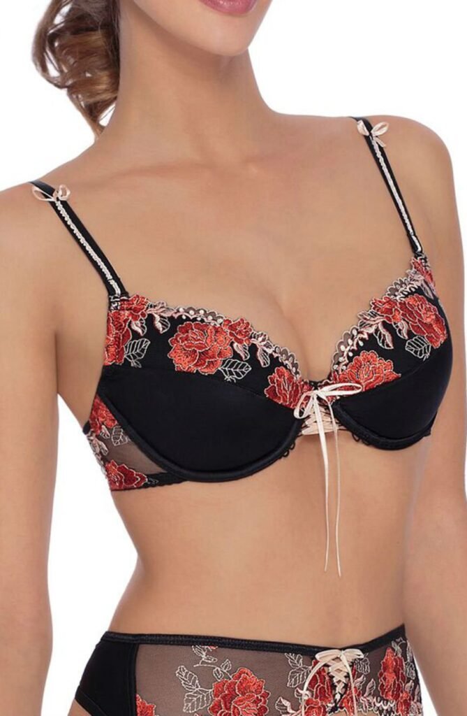 Roza Natali Embroidered Push-Up Bra – Black