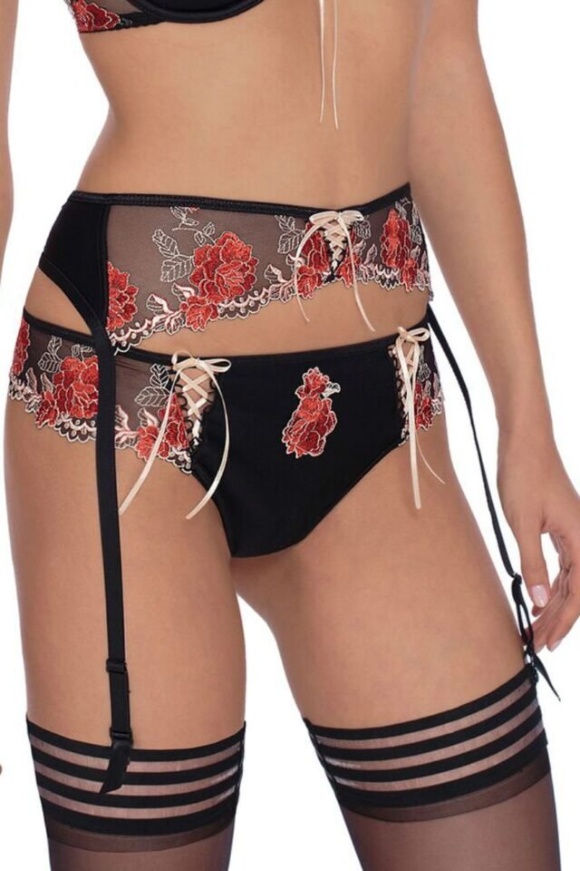 Roza Natali Embroidered Suspender Belt – Black