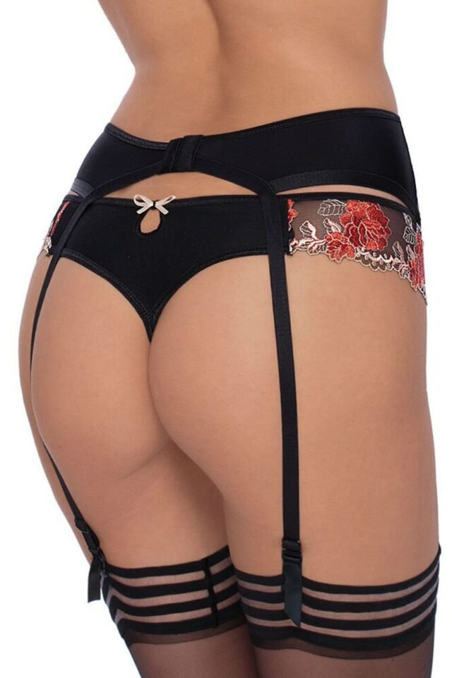 Roza Natali Embroidered Thong – Black