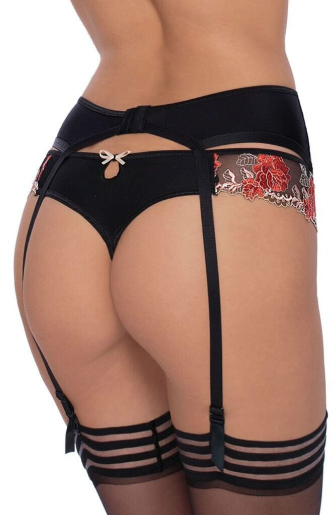 Roza Natali Embroidered Thong – Black