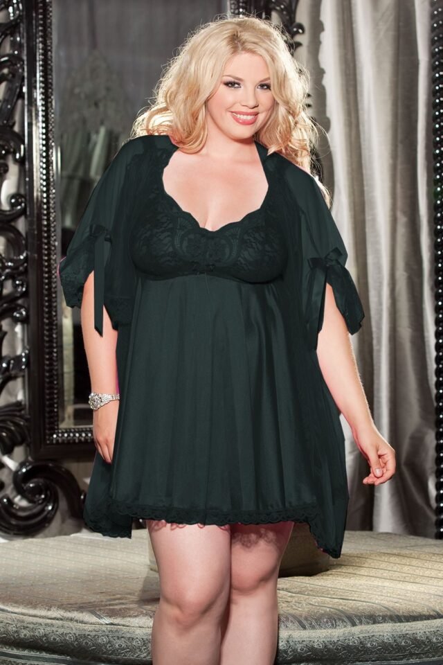 Shirley of Hollywood Plus-Size Three-Piece Babydoll – Black