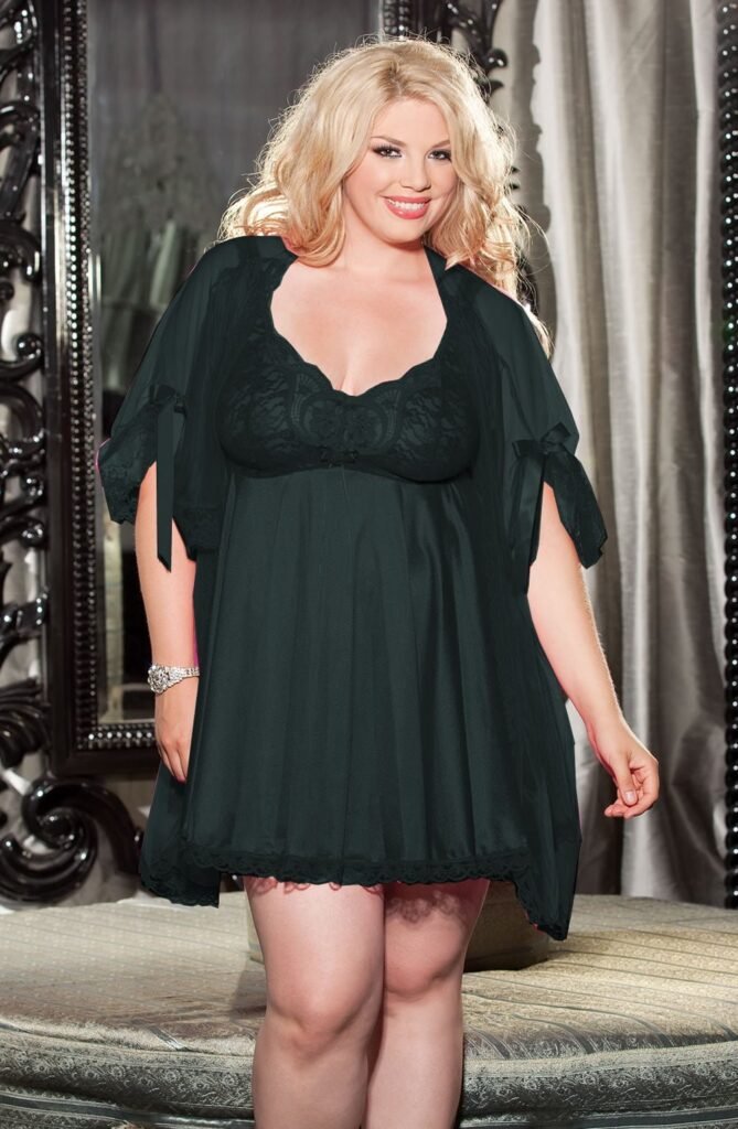 Shirley of Hollywood Plus-Size Three-Piece Babydoll – Black
