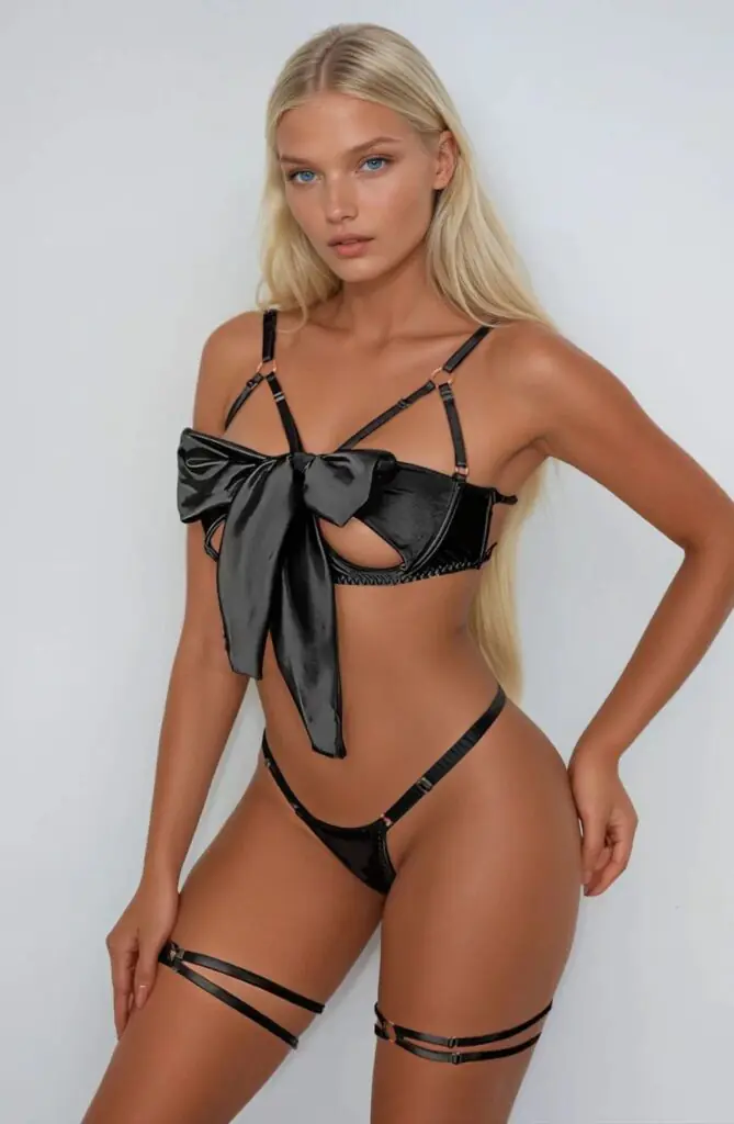 YesX Bow-Detail Bra Set – Black