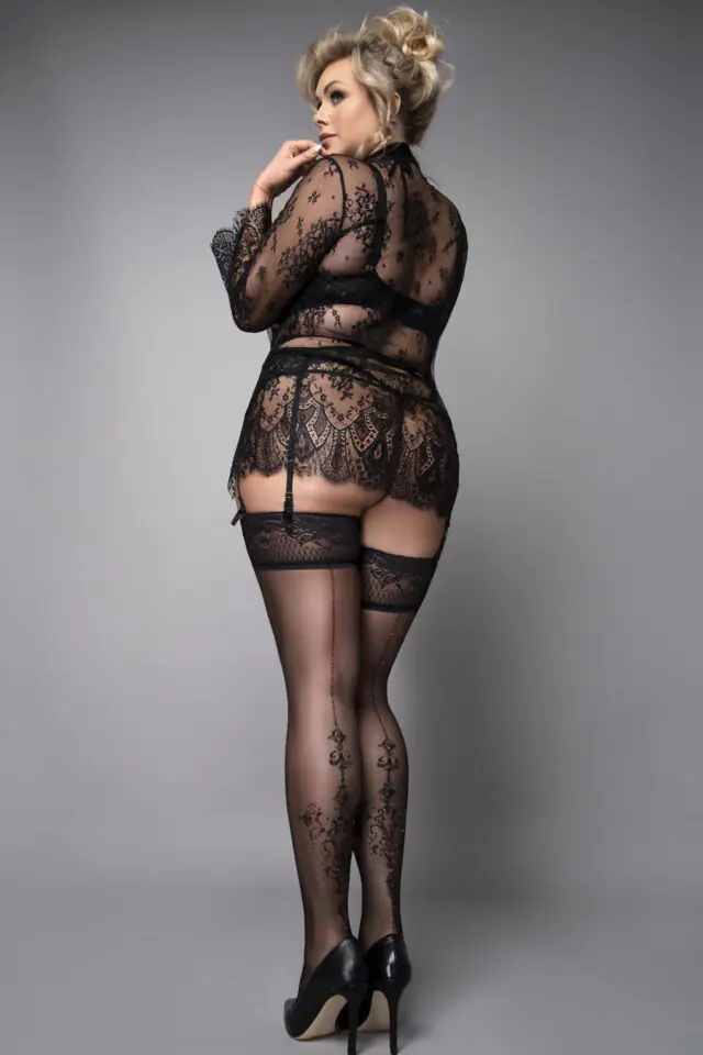 Ballerina Plus-Size Lurex Seam Hold-Ups – Black